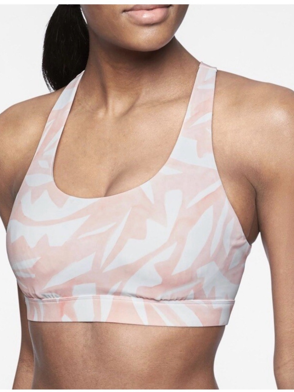 Athleta Bikini Set Pink White Tropical Crossback Top 34D/DD Medium High Rise